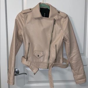 Light pink moto jacket made from faux leather